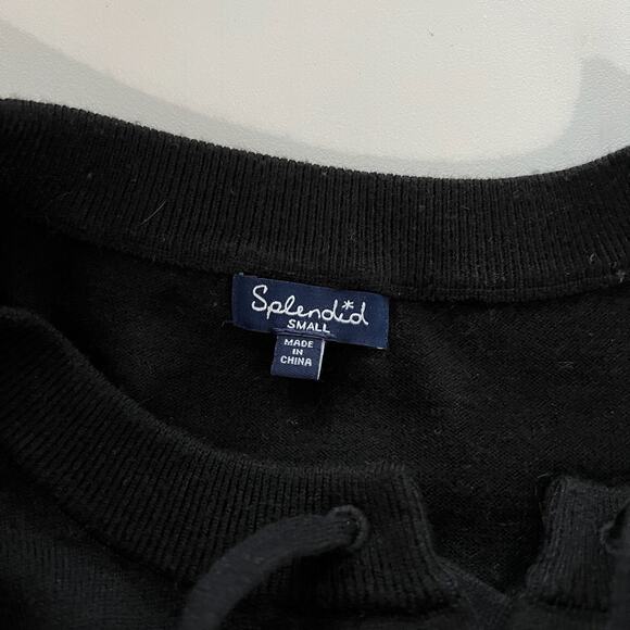 Splendid Black Viscose Cashmere Blend Lace Up Neck Sweater Small - Picture 6 of 6